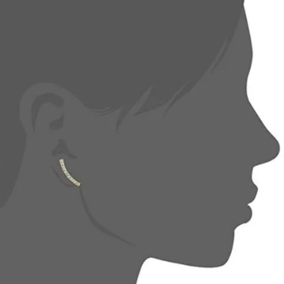 REBECCA MINKOFF EAR CLIMBER CURVED BAR EARRINGS ROSE GOLD & BLACK CRYSTALS NWT - Picture 3 of 3